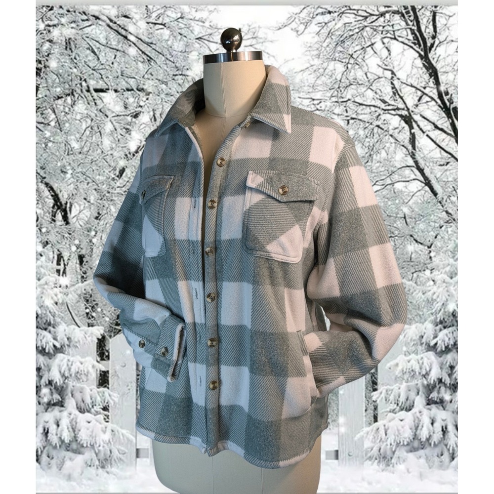 THICK Shacket polar fleece with teddy fur lining Sage Green White Large